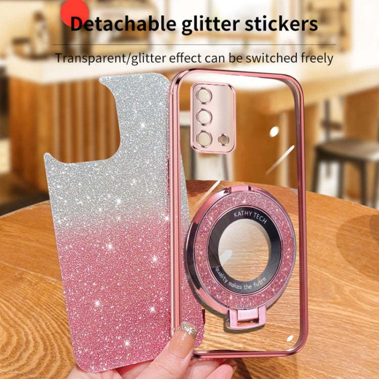 For OPPO A74 4G Plated Gradient Glitter Round Holder TPU Phone Case