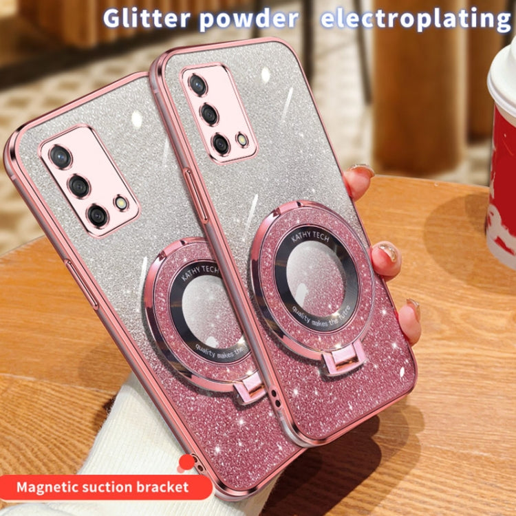 For OPPO A74 4G Plated Gradient Glitter Round Holder TPU Phone Case