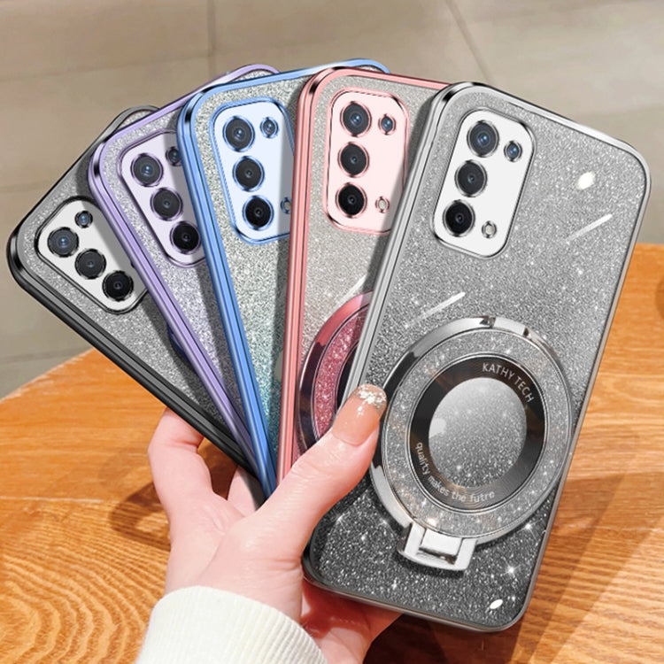 For OPPO A74 5G Plated Gradient Glitter Round Holder TPU Phone Case