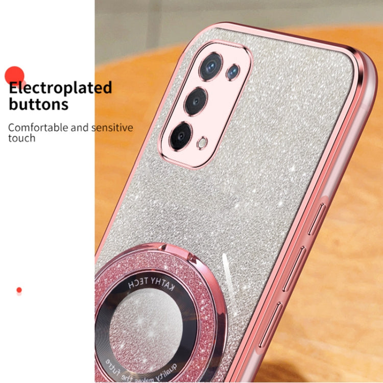 For OPPO A74 5G Plated Gradient Glitter Round Holder TPU Phone Case