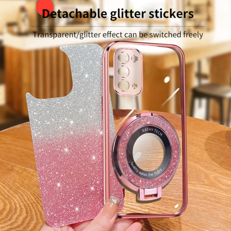 For OPPO A74 5G Plated Gradient Glitter Round Holder TPU Phone Case