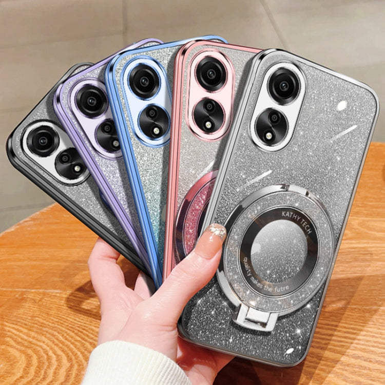 For OPPO A78 4G Plated Gradient Glitter Round Holder TPU Phone Case