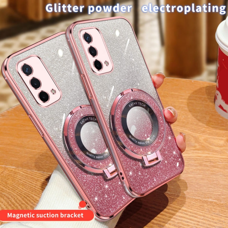 For OPPO A93 5G Plated Gradient Glitter Round Holder TPU Phone Case