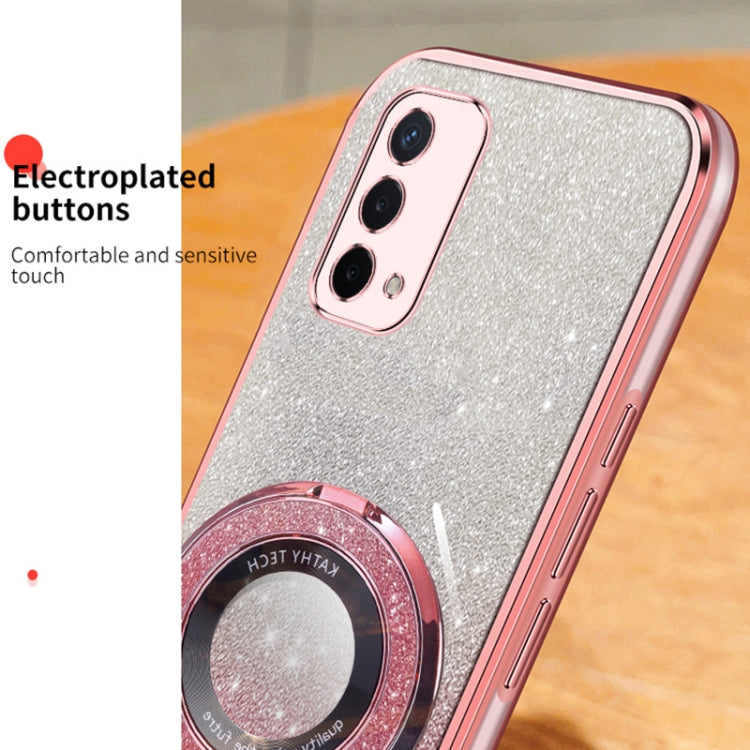 For OPPO A93 5G Plated Gradient Glitter Round Holder TPU Phone Case