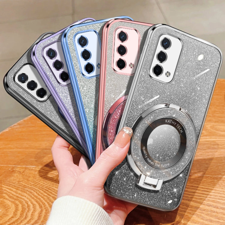 For OPPO A93 5G Plated Gradient Glitter Round Holder TPU Phone Case