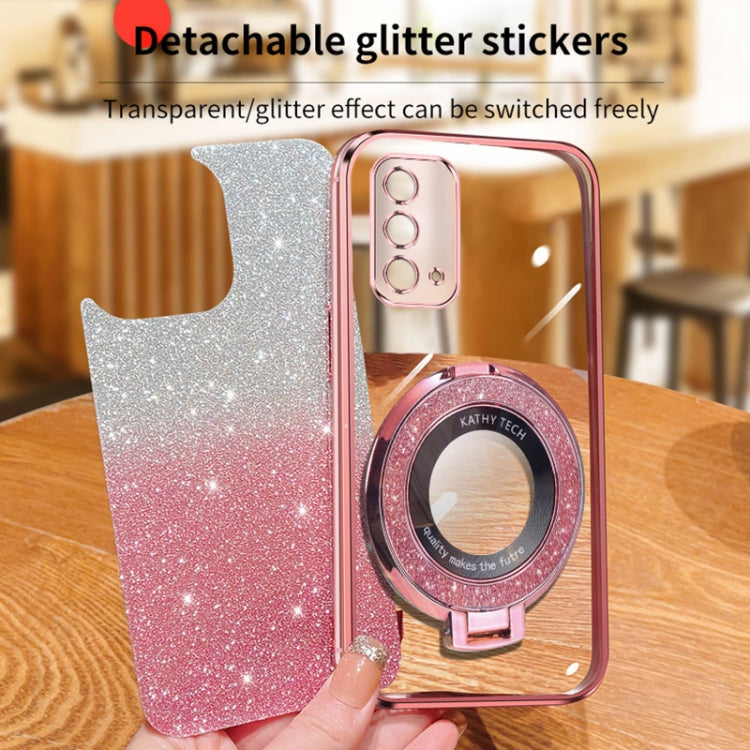 For OPPO A93 5G Plated Gradient Glitter Round Holder TPU Phone Case