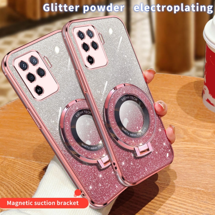 For OPPO A94 4G / Reno5 F Plated Gradient Glitter Round Holder TPU Phone Case