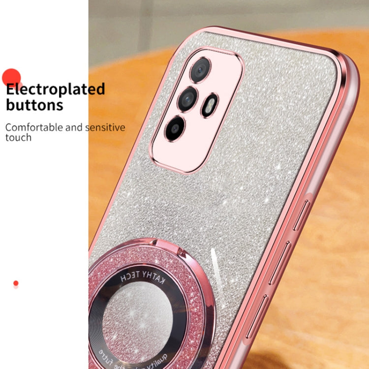 For OPPO A95 4G Plated Gradient Glitter Round Holder TPU Phone Case