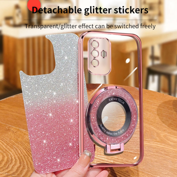 For OPPO A95 4G Plated Gradient Glitter Round Holder TPU Phone Case