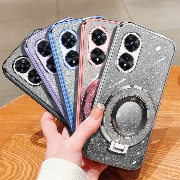 For OPPO A97 5G Plated Gradient Glitter Round Holder TPU Phone Case
