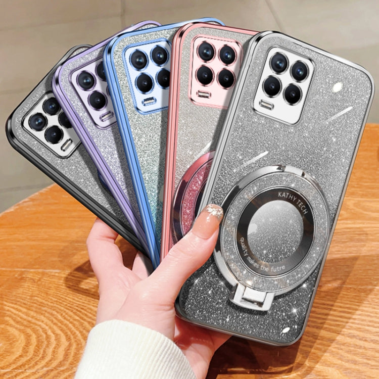 For Realme 8 4G / 8 Pro Plated Gradient Glitter Round Holder TPU Phone Case