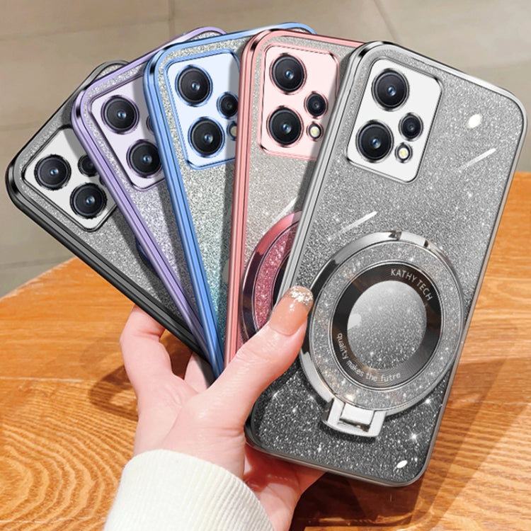 For Realme 9 Pro+ Plated Gradient Glitter Round Holder TPU Phone Case