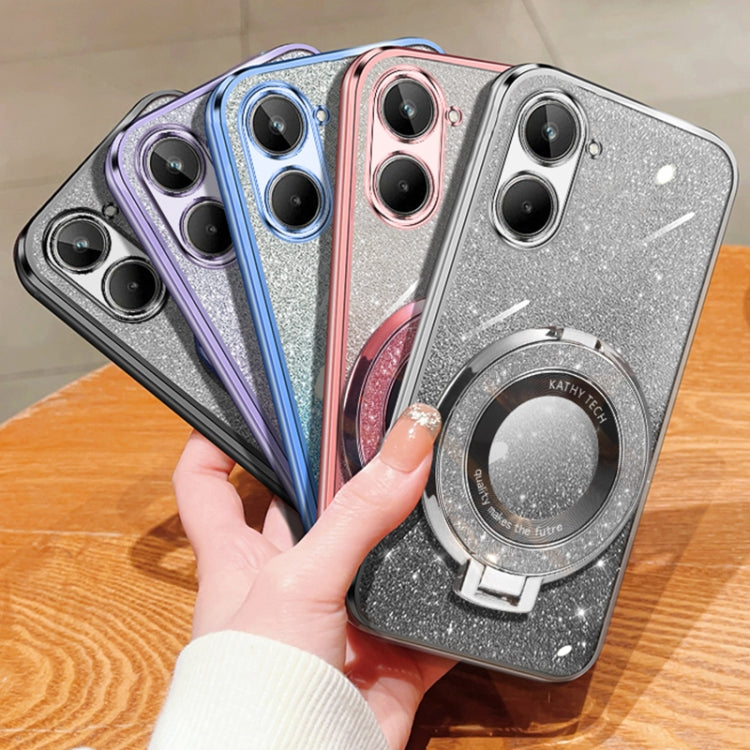 For Realme 10 4G Plated Gradient Glitter Round Holder TPU Phone Case