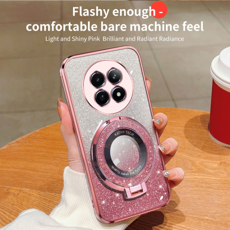 For Realme 12 5G Plated Gradient Glitter Round Holder TPU Phone Case