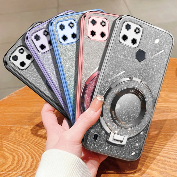 For Realme C21Y / C25Y Plated Gradient Glitter Round Holder TPU Phone Case