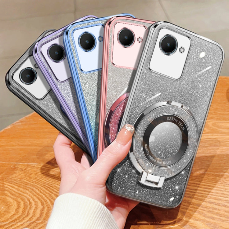 For Realme C30S / C30 Plated Gradient Glitter Round Holder TPU Phone Case