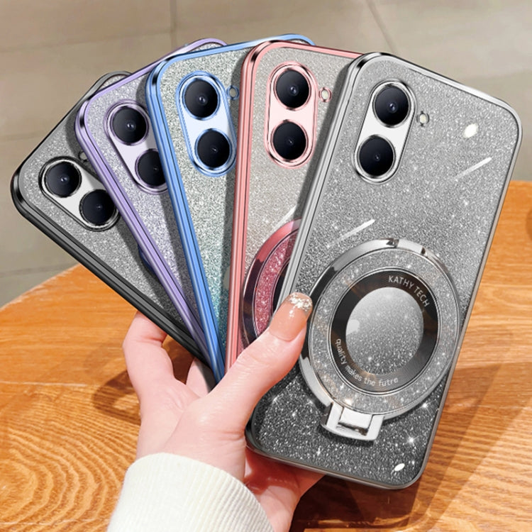 For Realme C33 Plated Gradient Glitter Round Holder TPU Phone Case