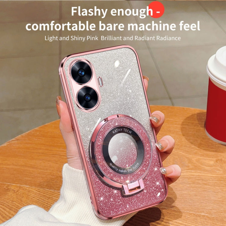 For Realme C55 4G Plated Gradient Glitter Round Holder TPU Phone Case