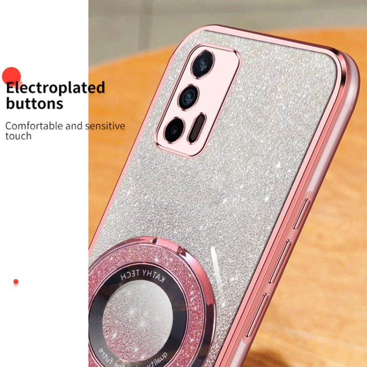 For Realme GT 5G Plated Gradient Glitter Round Holder TPU Phone Case