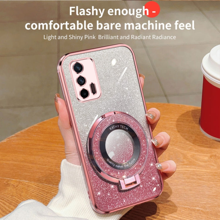For Realme GT 5G Plated Gradient Glitter Round Holder TPU Phone Case
