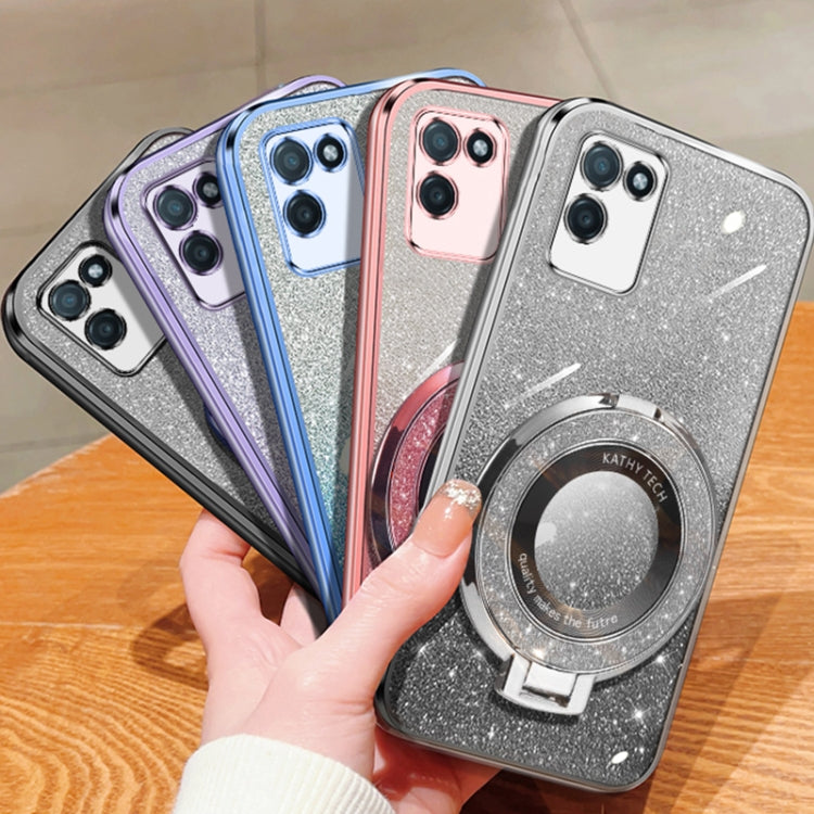 For Realme V11 Plated Gradient Glitter Round Holder TPU Phone Case