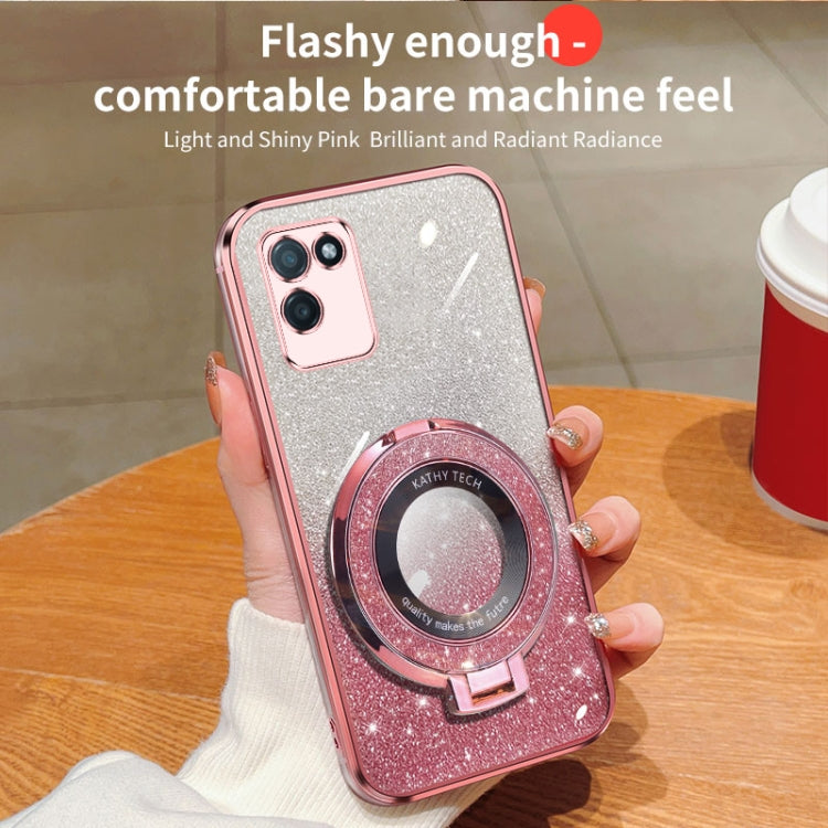 For Realme V11 Plated Gradient Glitter Round Holder TPU Phone Case