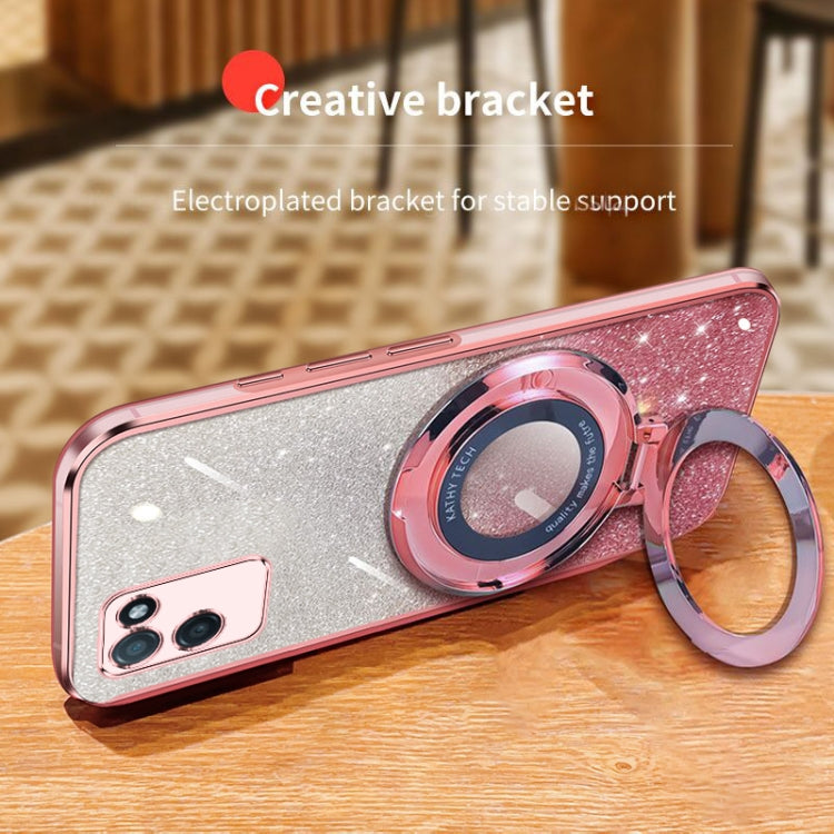 For Realme V11 Plated Gradient Glitter Round Holder TPU Phone Case