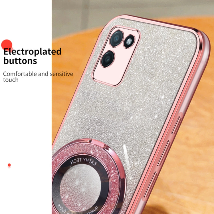 For Realme V11 Plated Gradient Glitter Round Holder TPU Phone Case