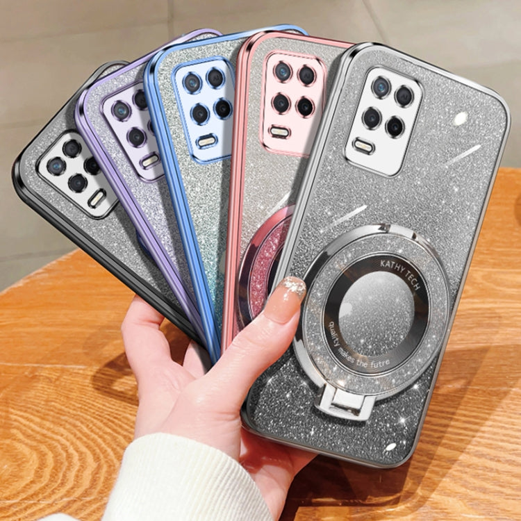 For Realme V13 / 8 5G / Q3i / K9X Plated Gradient Glitter Round Holder TPU Phone Case