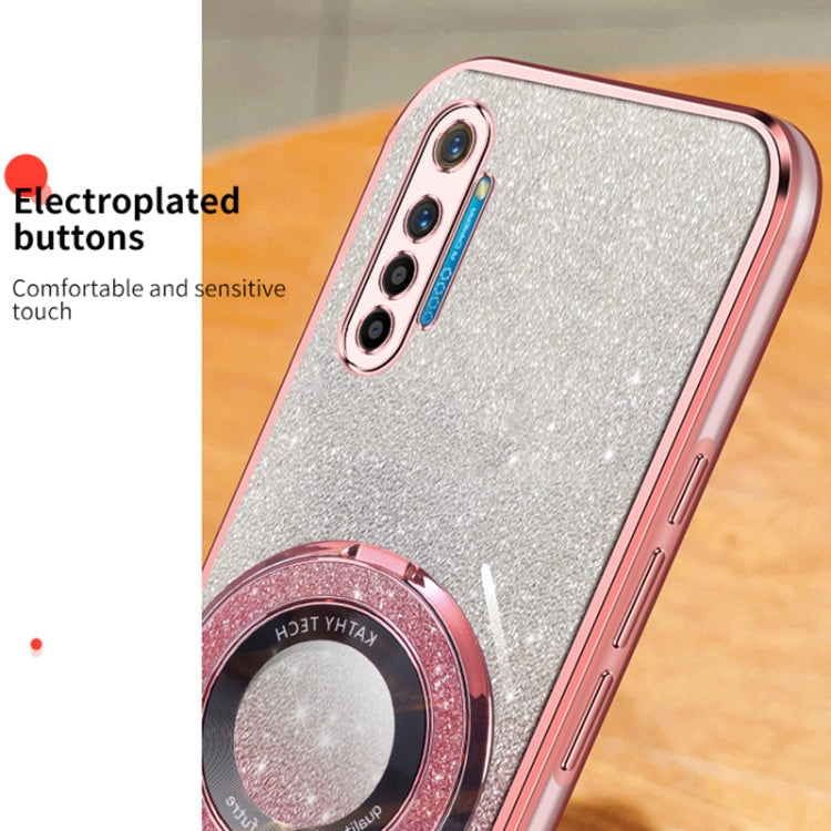 For Realme XT Plated Gradient Glitter Round Holder TPU Phone Case