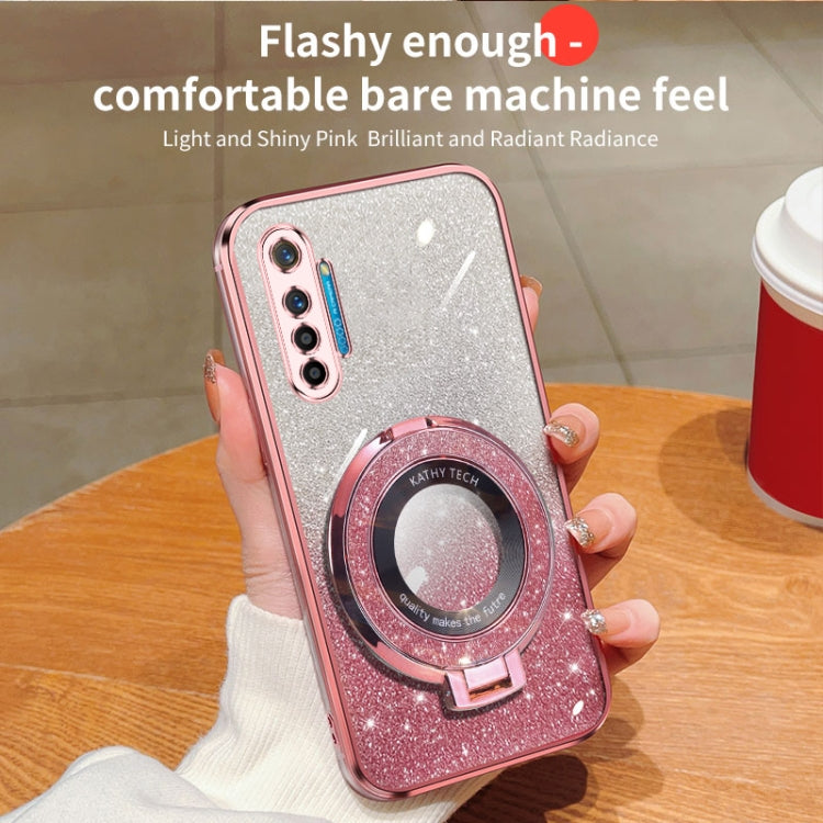 For Realme XT Plated Gradient Glitter Round Holder TPU Phone Case