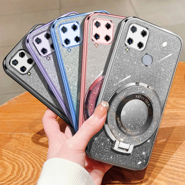 For Realme C25 / Narzo 30A Plated Gradient Glitter Round Holder TPU Phone Case