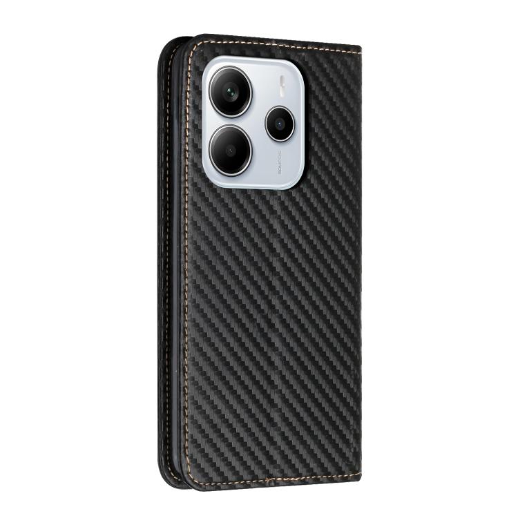 For Redmi Note 14 4G 163.25mm Carbon Fiber Texture Magnetic Flip Leather Phone Case