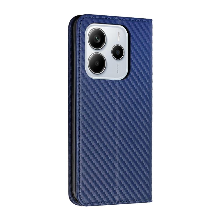 For Redmi Note 14 4G 163.25mm Carbon Fiber Texture Magnetic Flip Leather Phone Case