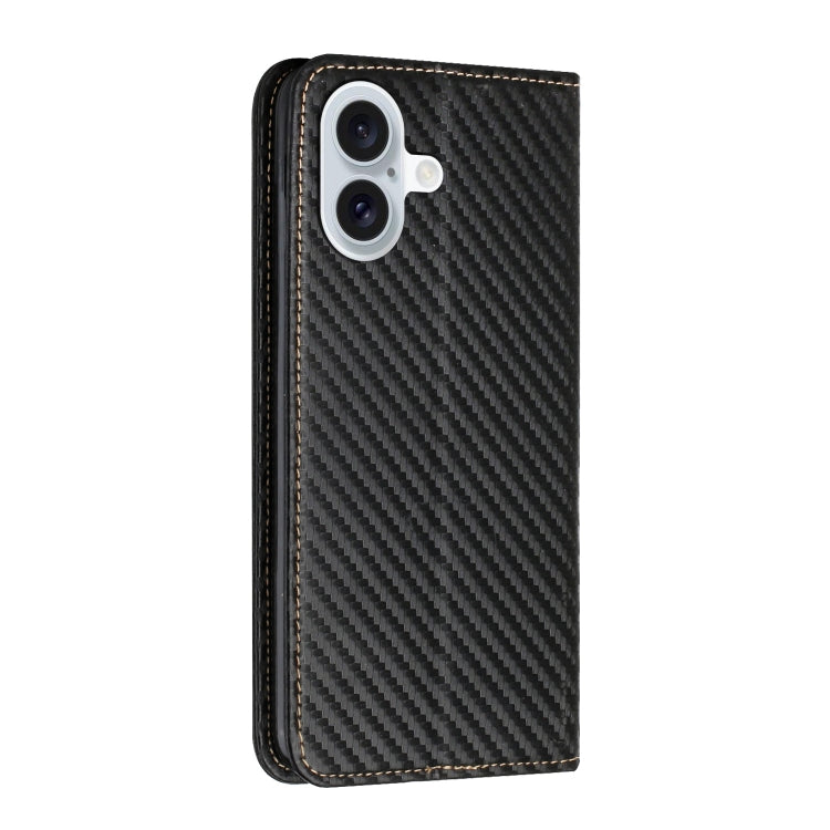 For iPhone 16 Carbon Fiber Texture Magnetic Flip Leather Phone Case