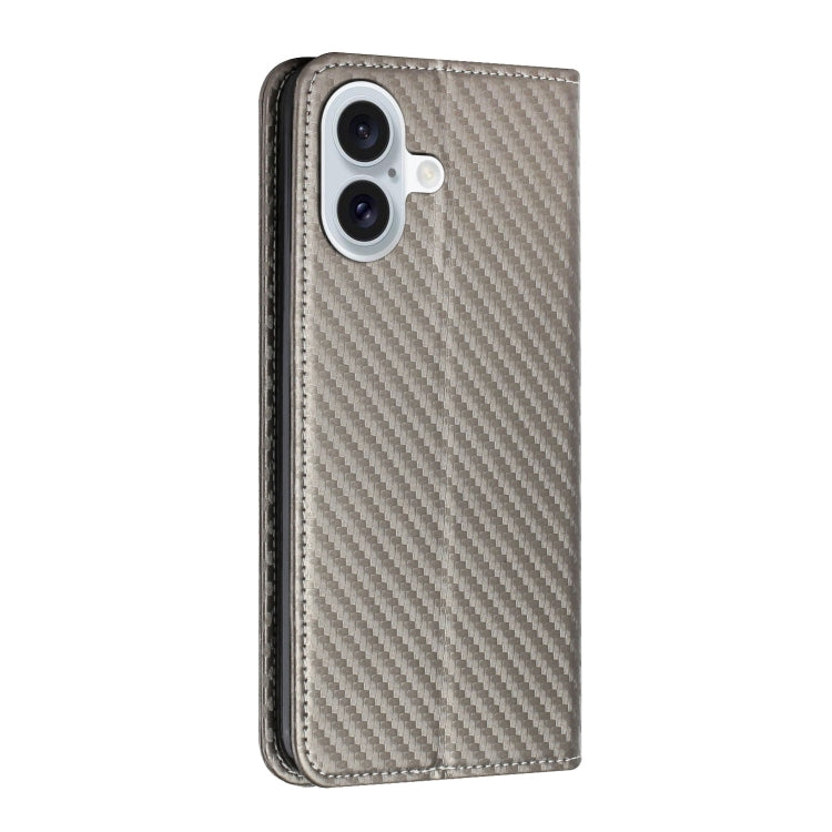 For iPhone 16 Carbon Fiber Texture Magnetic Flip Leather Phone Case