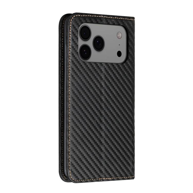 For iPhone 17 Pro Max Carbon Fiber Texture Magnetic Flip Leather Phone Case