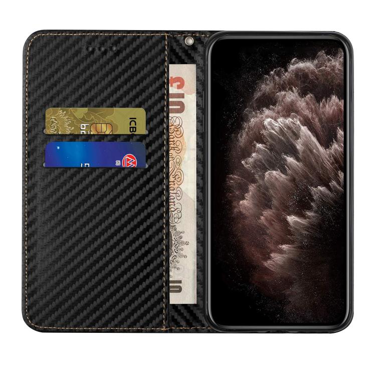 For iPhone 17 Pro Max Carbon Fiber Texture Magnetic Flip Leather Phone Case