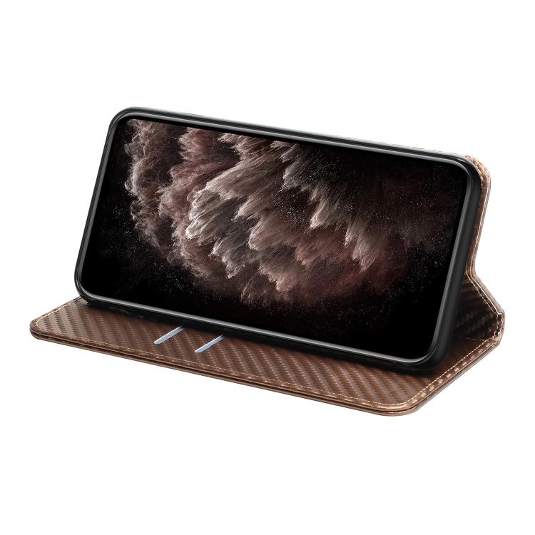 For iPhone 17 Pro Max Carbon Fiber Texture Magnetic Flip Leather Phone Case