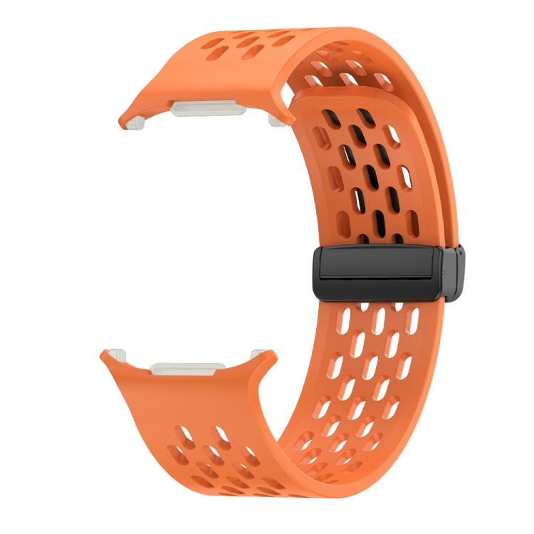 For Samsung Galaxy Watch Ultra 47mm / Ultra 2025 Hole Style Plastic Connector Magnetic Folding Buckle Silicone Watch Band