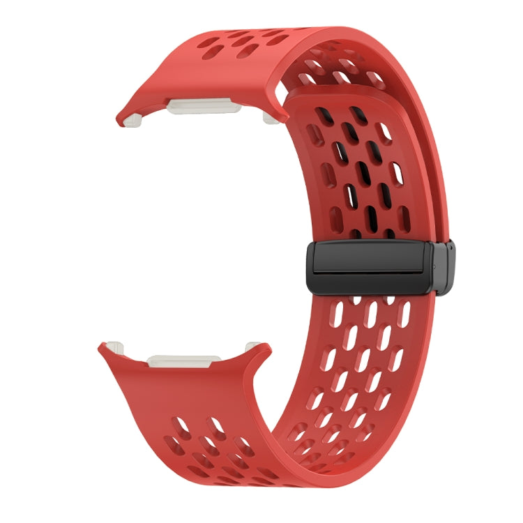For Samsung Galaxy Watch Ultra 47mm / Ultra 2025 Hole Style Plastic Connector Magnetic Folding Buckle Silicone Watch Band