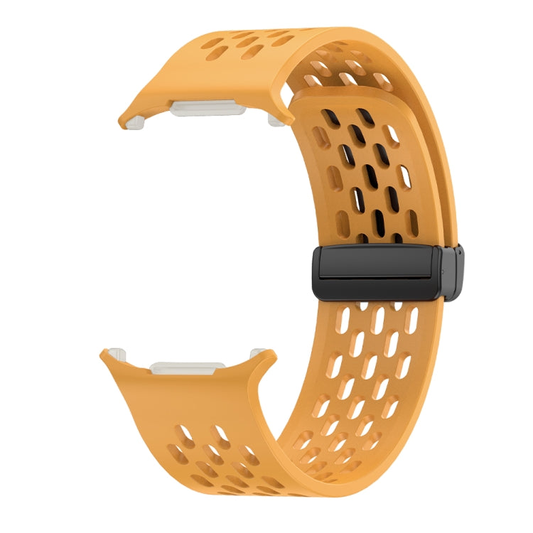 For Samsung Galaxy Watch Ultra 47mm / Ultra 2025 Hole Style Plastic Connector Magnetic Folding Buckle Silicone Watch Band