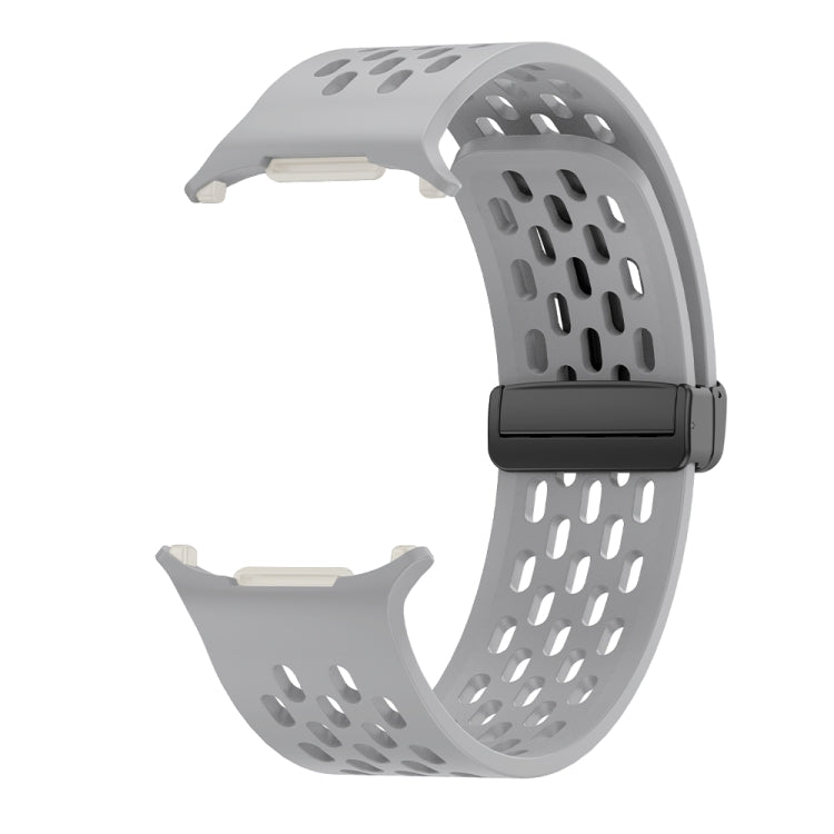 For Samsung Galaxy Watch Ultra 47mm / Ultra 2025 Hole Style Plastic Connector Magnetic Folding Buckle Silicone Watch Band