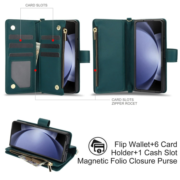 For Samsung Galaxy Z Fold6 Rhombic Zipper Card Wallet Leather Phone Case with Lanyard
