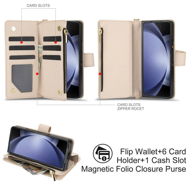 For Samsung Galaxy Z Fold5 Rhombic Zipper Card Wallet Leather Phone Case with Lanyard