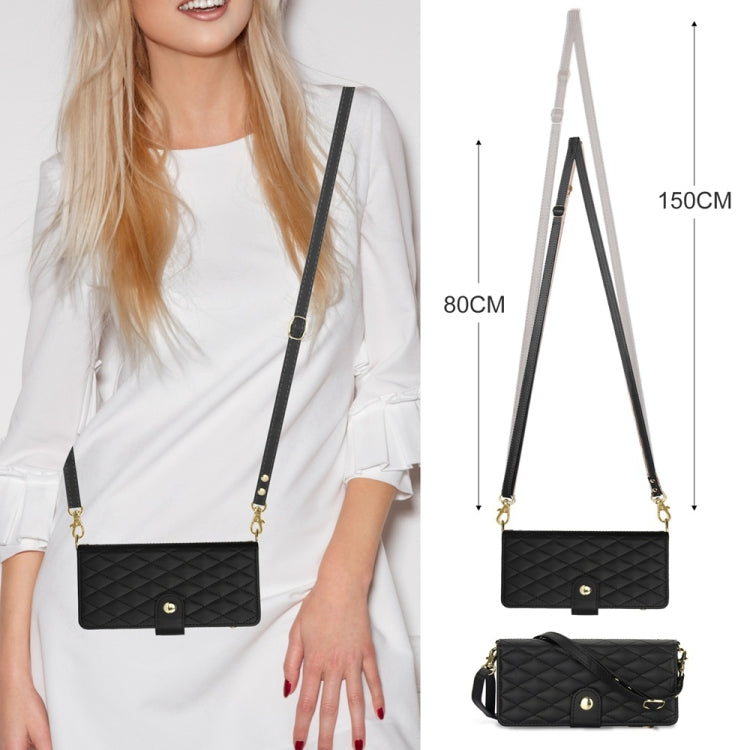 For Samsung Galaxy Z Fold5 Rhombic Zipper Card Wallet Leather Phone Case with Lanyard