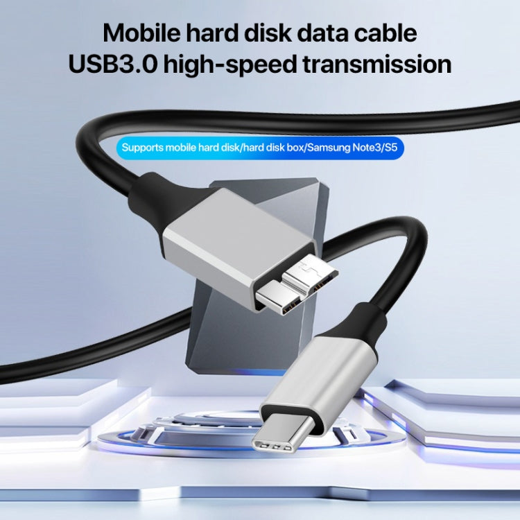 USB-C / Type-C 3.0 to Micro B Mobile Hard Disk Adapter Cable, Length:0.3m
