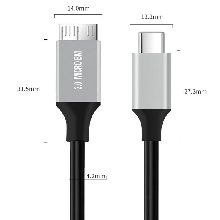 USB-C / Type-C 3.0 to Micro B Mobile Hard Disk Adapter Cable, Length:1m