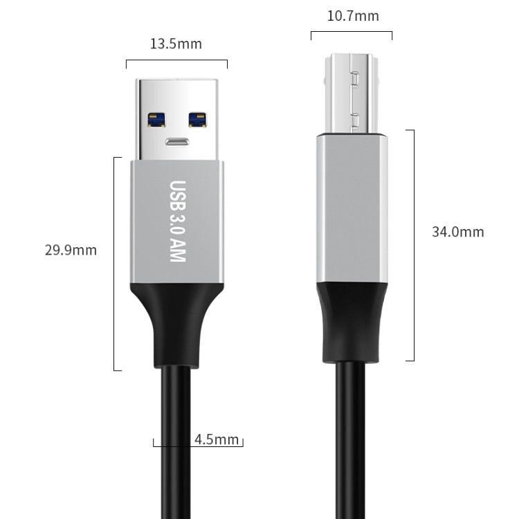 USB 3.0 A Male to USB-B Square Interface Printer Data Transmission Adapter Cable, Length:2m