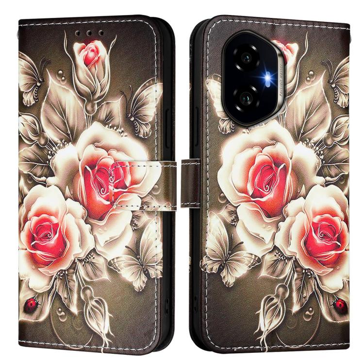 For Honor 300 Colored Drawing Pattern Plain Weave Leather Phone Case